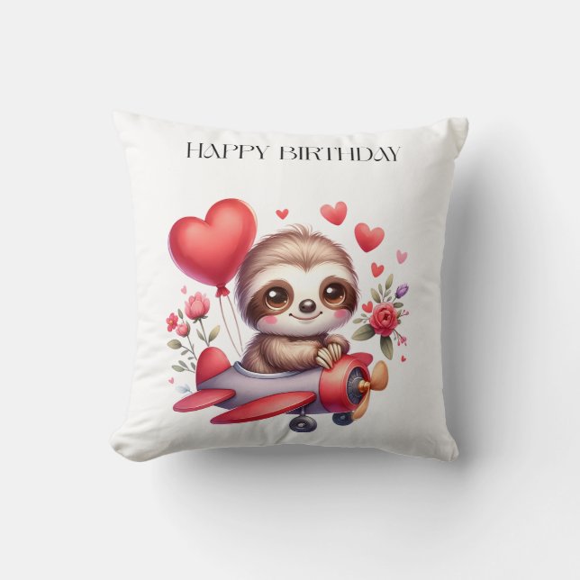 Coussin Anniversaire Pilote Paresseux (Recto)