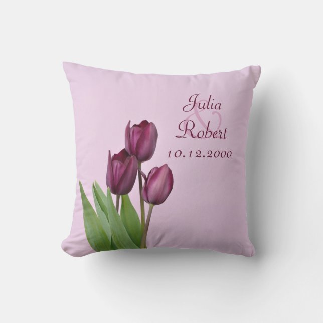 Coussin Anniversaire pourpre de 3 tulipes (Recto)