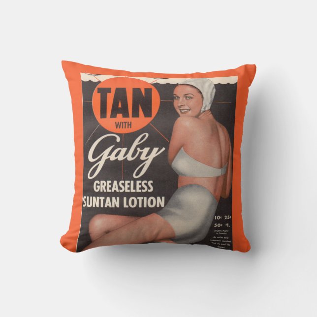 Coussin Annonce de Gaby Suntan 1950 (Recto)