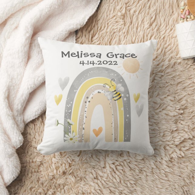 Coussin Annonce de naissance arc-en-ciel de l'abeille de l (Couverture)