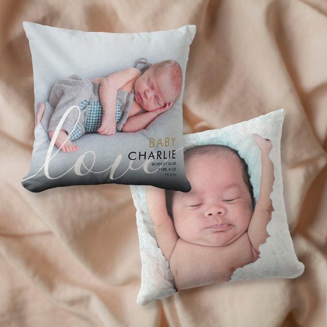 Coussin Annonce de naissance de bébé avec photo et statist (Créateur téléchargé)