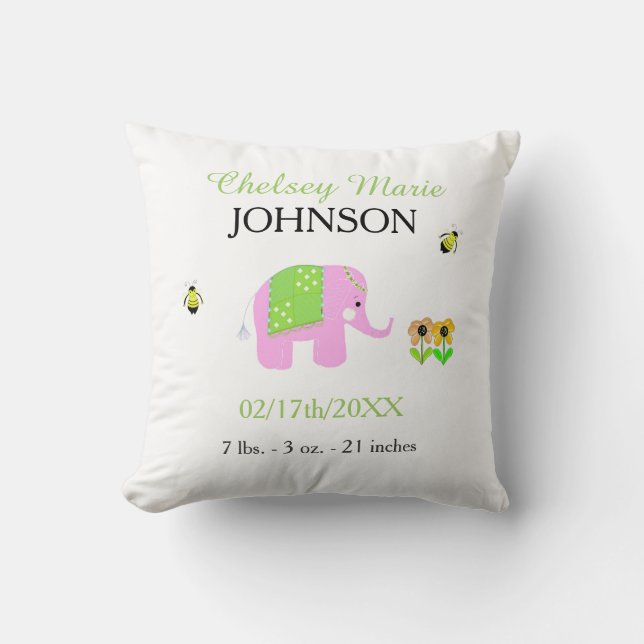 Coussin Annonce de naissance de bébé éléphant (Recto)
