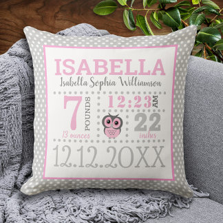 Coussin Annonce de naissance de bébé fille