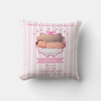 Coussin Annonce de naissance de bébé fille
