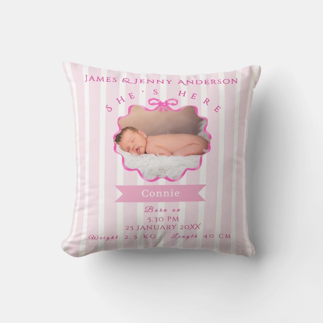 Coussin Annonce de naissance de bébé fille (Recto)