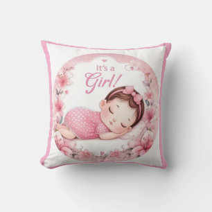 Coussin Annonce de naissance de bébé fille mignonne