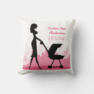 Coussin Annonce de naissance Metro Baby Girl Rose Cité