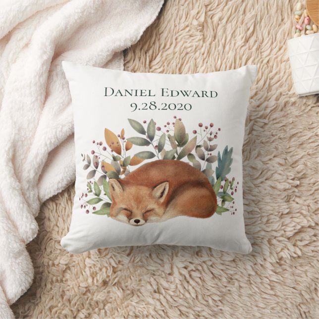 Coussin Annonce de naissance renard vintage bois (Couverture)