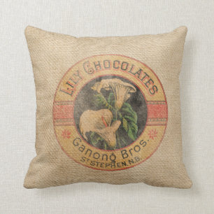 Coussin Annonce vintage de chocolat de toile de jute