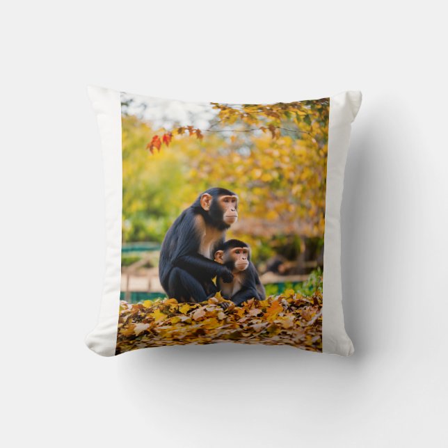 Coussin Antics d'automne : singes en jeu (Recto)
