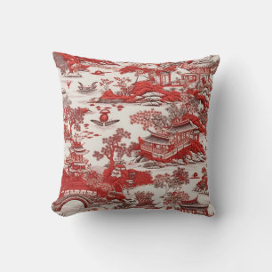 Coussin Antik Ming China bleu et chinoiserie rouge