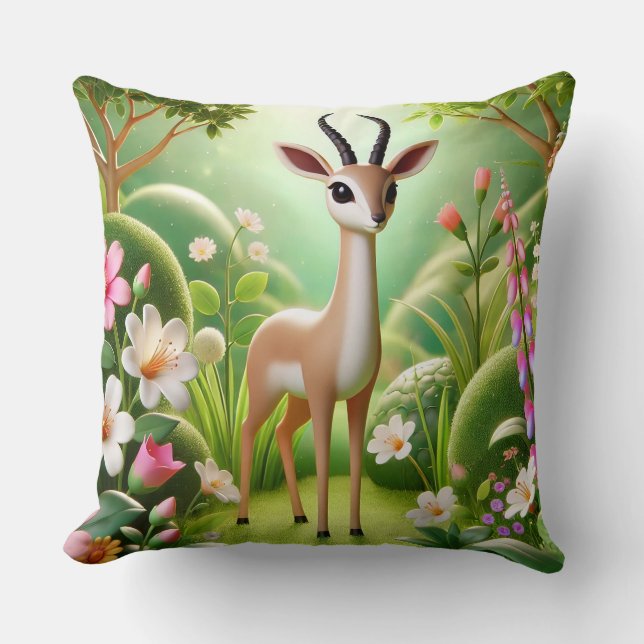 Coussin Antilope gracieuse parmi la flore en fleurs (Recto)