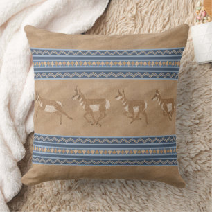 Coussin Antilopes Pronghorn du Sud-Ouest Bordure Bleue et