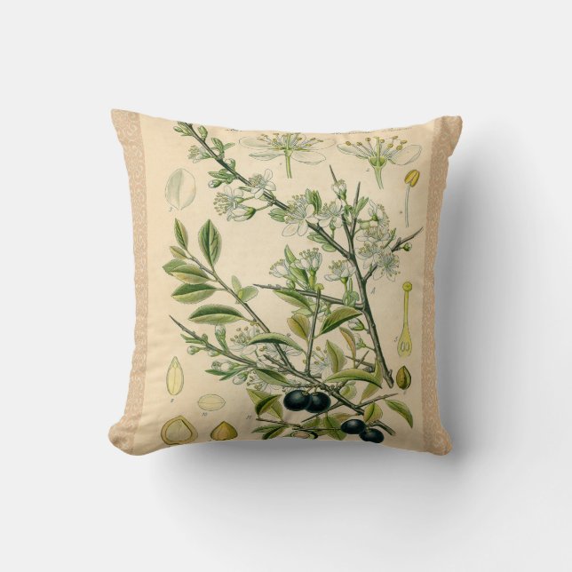 Coussin Antique Blackthorn Botanique Imprimé Fleur Berry (Recto)