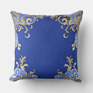 Coussin Antique Champagne Or Filigrane Bleu Royal