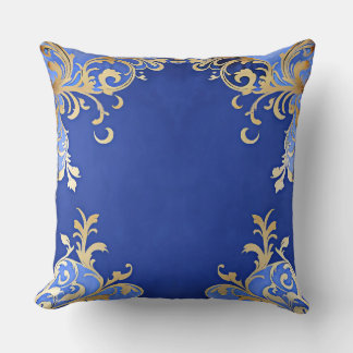 Coussin Antique Champagne Or Filigrane Bleu Royal