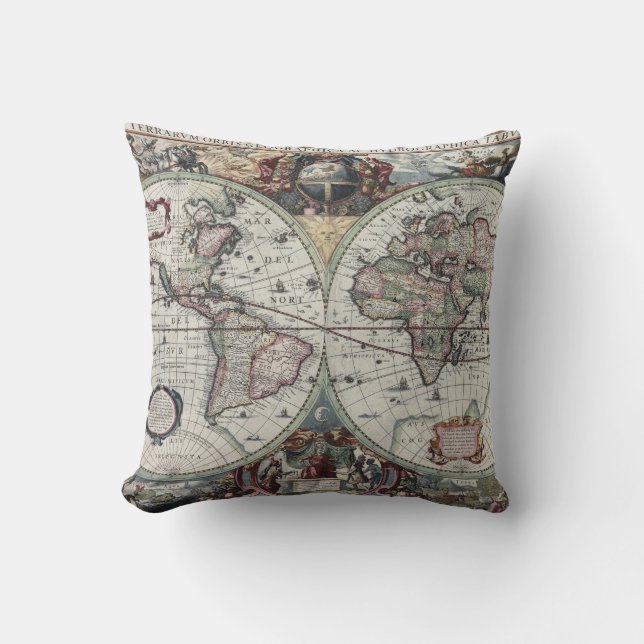 Coussin antique de carte du monde (Recto)