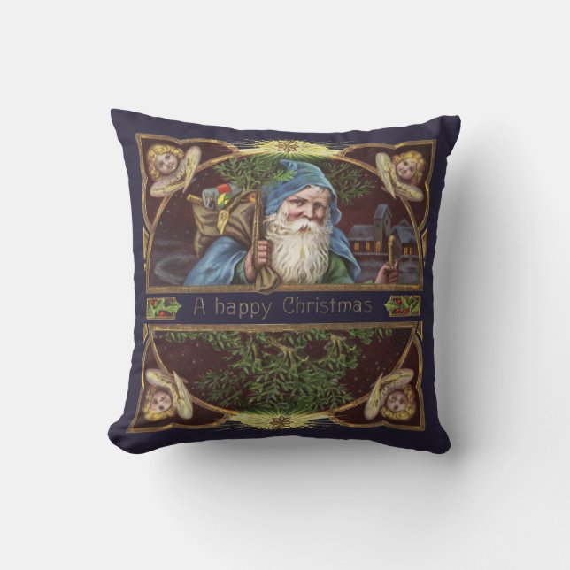 Coussin Antique de Noël des Père Noël Angels victoriens (Recto)