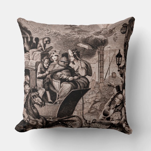 Coussin Antique Fantasy Print Vintage Satire and Steampunk (Recto)