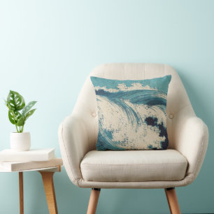 Coussin Antique Japonais Bleu Vagues Océan Imprimer