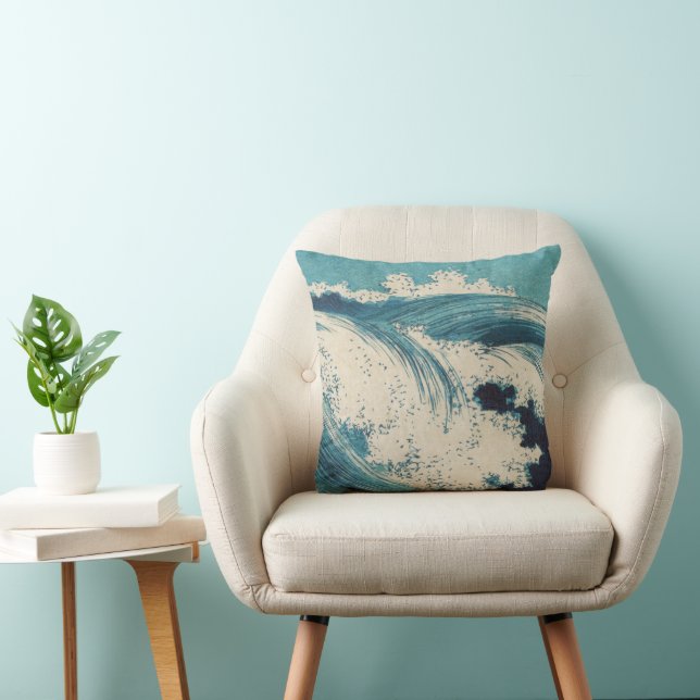 Coussin Antique Japonais Bleu Vagues Océan Imprimer (Chaise)