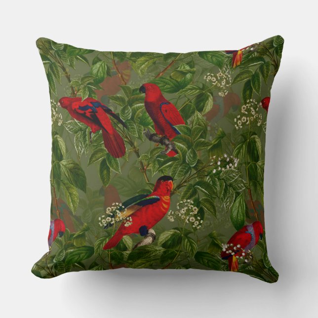 Coussin Antique Motif de la jungle fleurie de perroquets r (Recto)