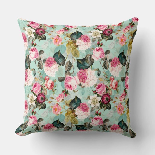Coussin Antique Nostalgale Redouté Rose menthe Motif (Recto)