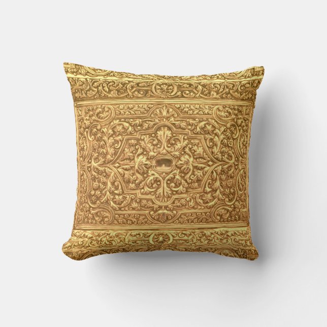 Coussin Antique Ornamental Golden Floral Pattern (Recto)