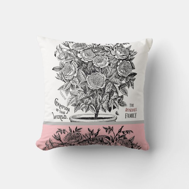 Coussin Antique Rosebush - Votre choix de texte rose (Recto)