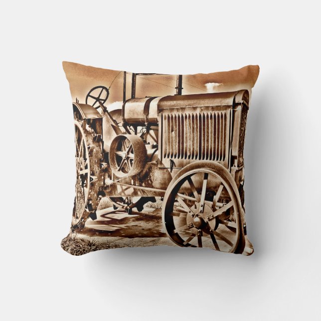 Coussin Antique Tracteur Équipement Agricole Classic Sepia (Recto)