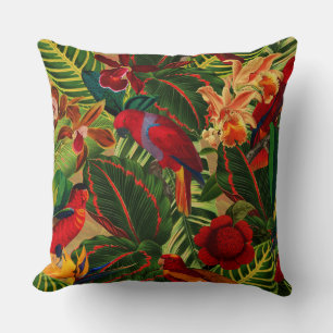 Coussin Antique Tropical Parrots Jungle Motif