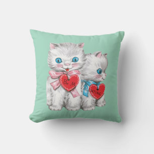 Coussin Antique Valentine Kittens Coeur