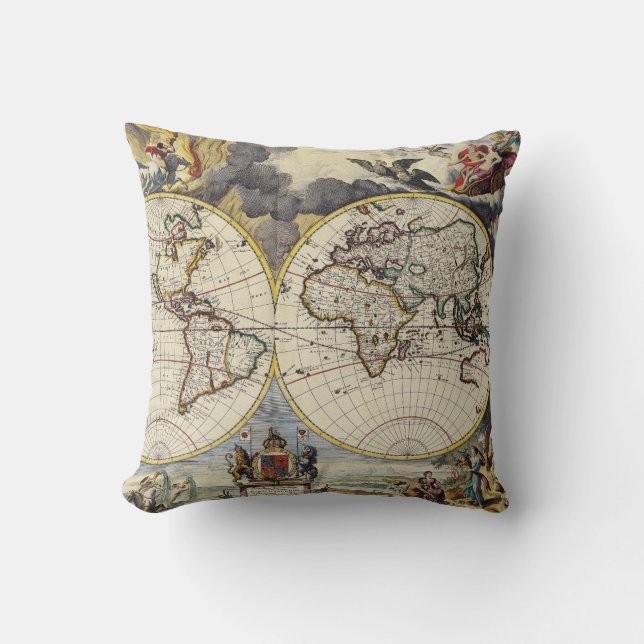 Coussin Antique vieille carte inspirée (4) (Recto)