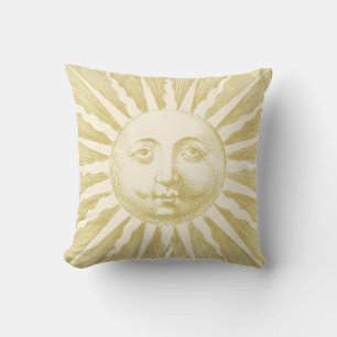 Coussin Antique Vintage Beige Gold Sun Face