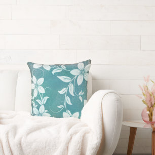 Coussin Antique Vintage Bleu Turquoise Blanc Floral