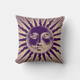 Coussin Antique Vintage Gold Purple Soleil Face