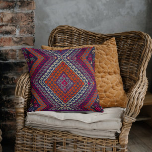 Coussin Antique Vintage Magenta Orange Turc Kilim Rug
