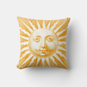 Coussin Antique Vintage or Yellow Sun Face