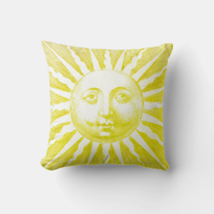 Coussin Antique Vintage Yellow Sun Face