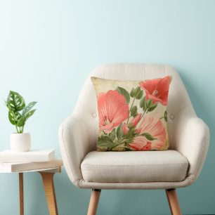 Coussin Antiquité de corail botanique vintage d'impressio