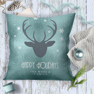 Coussin Antlers de cerfs Silhouette et flocons de neige Tu