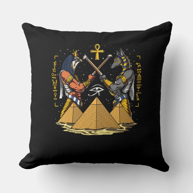 Coussin Anubis Égyptien Dieu Ra Ankh OEil De Horus Pyramid (Recto)