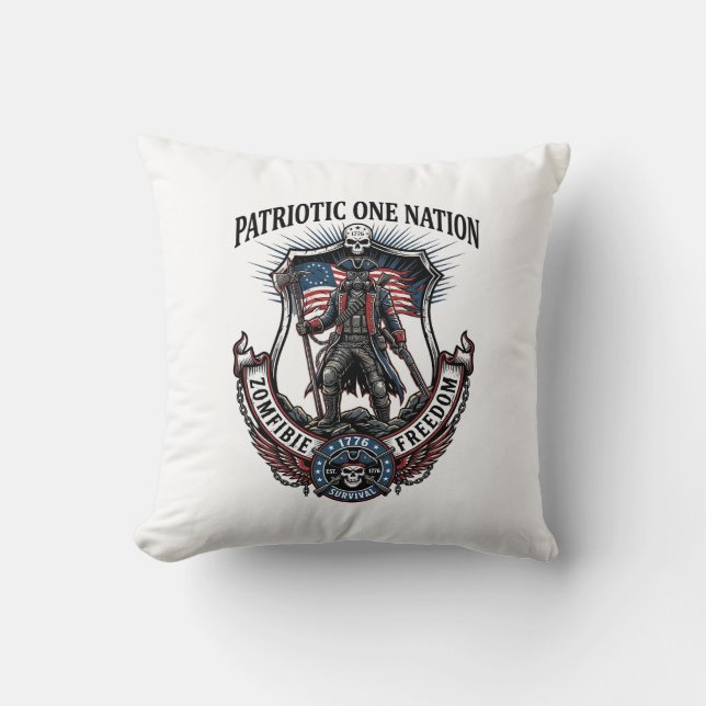 Coussin Apocalypse de Zombies Guerrier Patriotique Fou Rou (Recto)