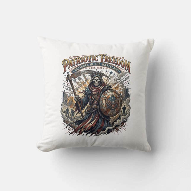 Coussin Apocalyptique Patriotique Liberté Faucheuse Zombie (Recto)