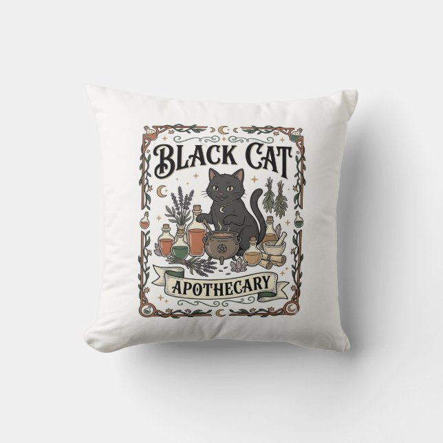 Coussin Apothicaire Chat Noir Chat Sorcière Mystique Apoth (Recto)