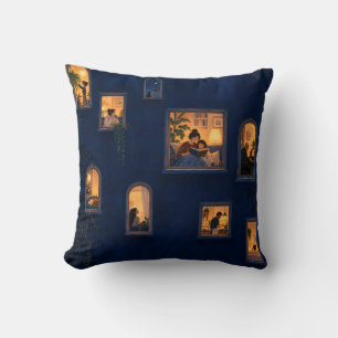 Coussin Appartement aux fenêtres chaudes de bleu minuit