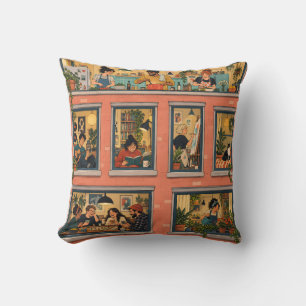 Coussin Appartement Rétro BD Fenêtres de la Vie