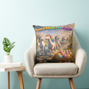 Coussin Appelez les œufs de Pâques et les licornes enchant