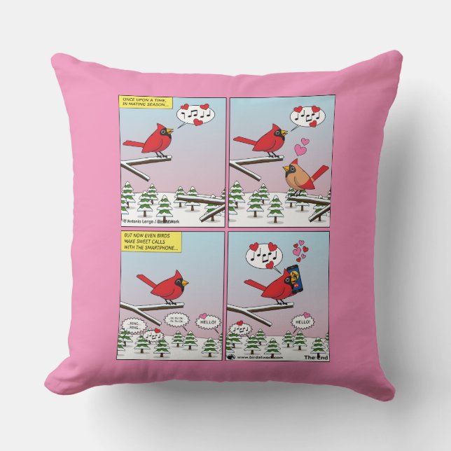 Coussin Appels de accouplement d'oiseaux modernes comique (Recto)