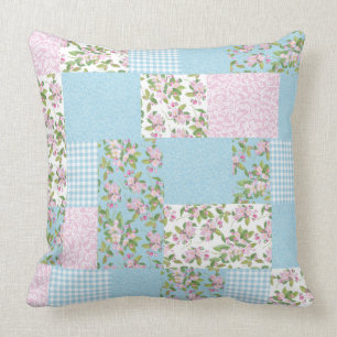Coussin Apple fleurissent rose et patchwork floral bleu de